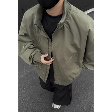 Jacket Mens Casual Jacket Solid Stand Collar Loose Fit Zipper Autumn Coat Ribbed Cuffs Relaxed Outerwear